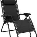 Amazon Basics Zero Gravity Lounge Chair with Pillow, Foldable Outdoor Reclining Chair for Patio and Beach, Weather-Resistant Textilene, 300 lb Capacity, 26", Black