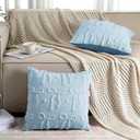 Mixweer Blue Bow Throw Pillow Covers 18x18 Set of 2 Coquette Decorative Pillow Covers Soft Plush Faux Wool Aesthetic Pillowcases Preppy Room Decor for Bed Sofa Couch Living Room