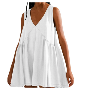 Women 2024 Summer Casual Mini Dresses V Neck Flowy Sundresses Sleeveless Hot Short Mini Dress Comfy Trendy Clothes M