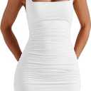 Women's Sexy Bodycon Corset Mini Dresses Square Neck Ruched Sleeveless Club Party Short Dress, White, Size S