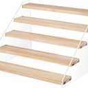 5 Tier Acrylic Wooden Display Stand, Clear Acrylic Display Riser Shelf Wood Tiered Display Shelf Rack Step Ladder Riser Stands for Cupcakes Perfumes Figures Collectibles
