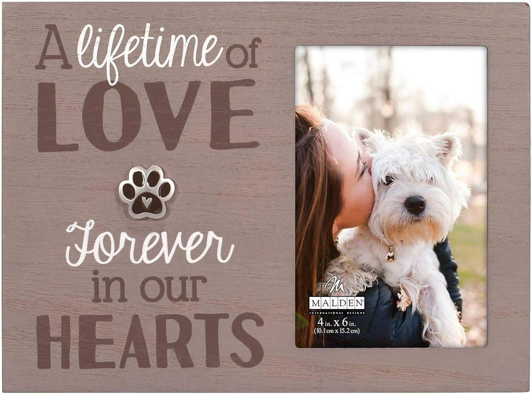 Malden Int Designs 4x6 Pet Sentiment Picture Frame A lifetime of love forever in our hearts MDF Wood Brown