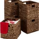Best Choice Products 13x13 In Pack of 5 Cube Storage Baskets, Water Hyacinth Multipurpose Collapsible Organizers, Handwoven Laundry Totes for Laundry, Living Room, Kids Room & Nursery - Brown