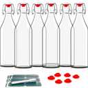 Otis Classic Swing Top Glass Bottles - Set of 6, 16oz w/Marker & Labels - Clear Bottle with Caps for Juice, Water, Kombucha, Wine, Beer Brewing, Kefir Milk or Eggnog