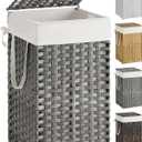 SONGMICS Laundry Hamper with Lid, 17.2 Gallon (65 L) Synthetic Rattan Clothes Laundry Basket with Lid and Handles, Foldable, Removable Liner, Dove Gray ULCB165G01