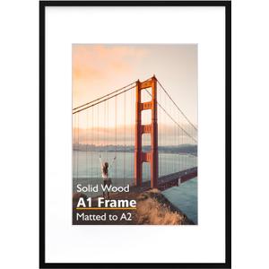 KINLINK A1 Picture Frame, Black Solid Wood Frame with Acrylic Plexiglass for Pictures A2 with Mat or A1 without Mat, Wall Mounting Display Photo Frame 1 Pack