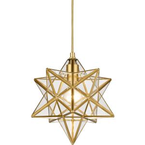 YUBOLE Modern Moravian Star Gold Finish Pendant Light Clear Glass Hanging Brass Star Lights Fixture 11''
