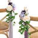 Ling's moment 8pcs Wedding Artificial Aisle Pew Flowers Chair Decorations Arrangements with Chiffon Ribbons Lilac Purple Gold for Ceremony Chair Back Floral Decor Reception Church Party Outdoor