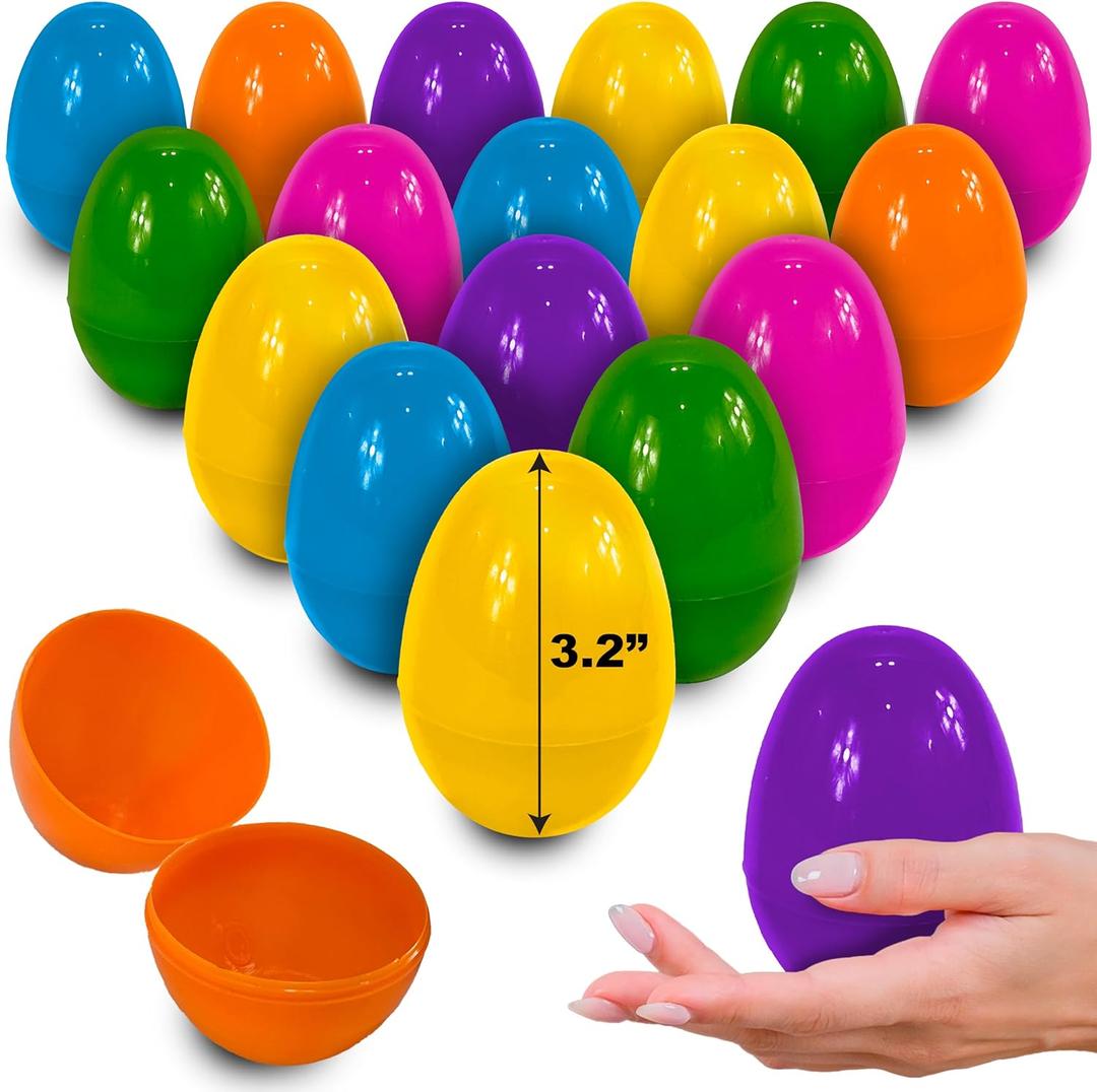 stargo 25 Pack - Plastic Easter Eggs Empty 3.2 Large Plastic Eggs Fillable for Easter Egg Hunt, Easter Egg Basket, Party Favor, Surprise Egg. Set of Bright Multicolored Eggs