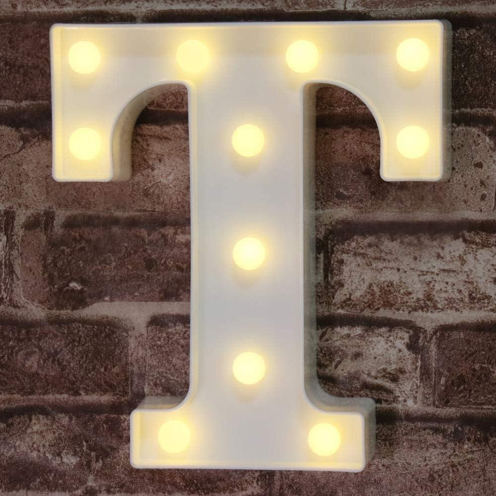 Pooqla LED Marquee Letter Lights Sign, Light Up Alphabet Letter for Home Party Wedding Decoration T (Letter T, Warm White)