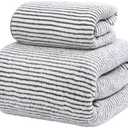 Bath Towels Super Absorbent and Quick Drying Bath Bathroom Use(Style 2 Stripe, 90*180cm, 2  40*80cm, 4 33*33 cm)