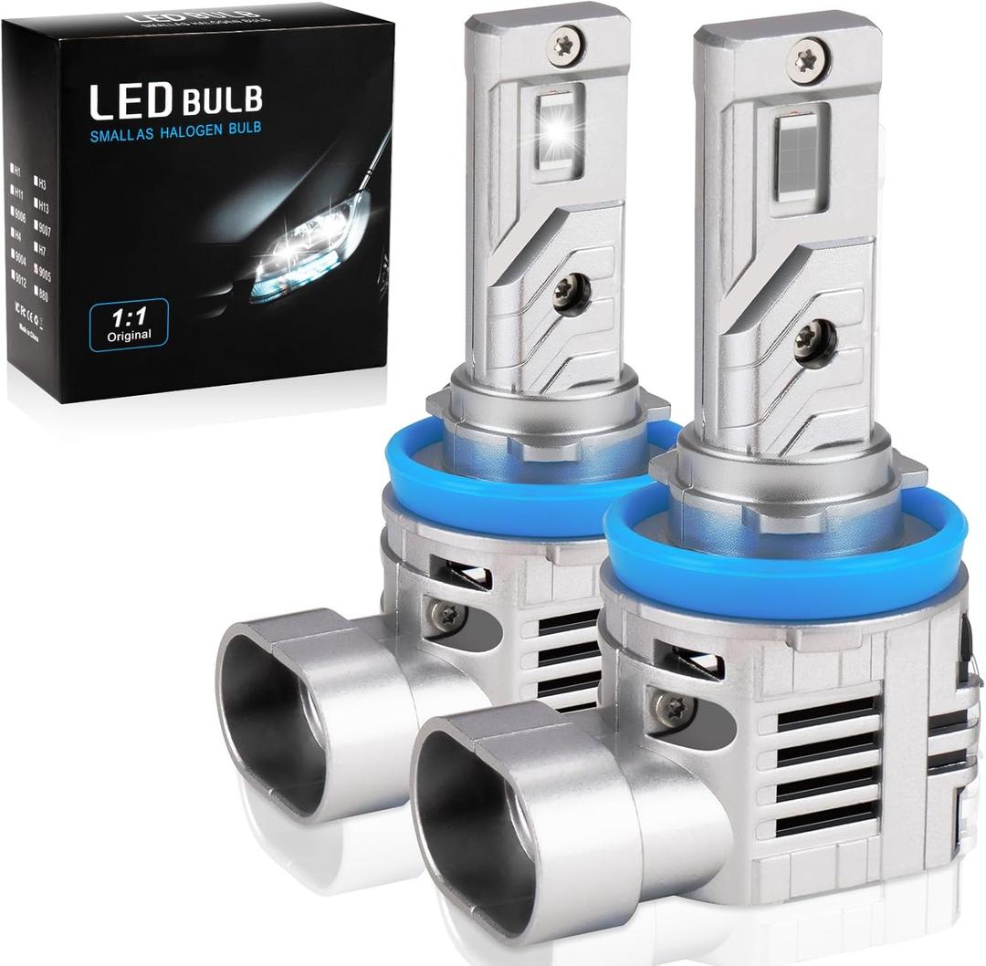H11/H9/H8 Headlight Bulbs Low Beam and Fog Lights 1:1 Design Replacement, 70W Upgraded Core-16 LED/ 3750 Beads and 6500K Cool White Light Headlight Bulb with Cooling Fan , Plug & Play, Pack of 2