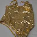 YAUASOPA Sexy Liquid Metallic Glitter One Piece Push Up Swimsuit Female Shiny Solid High Cut Beachwear (XX-Large)