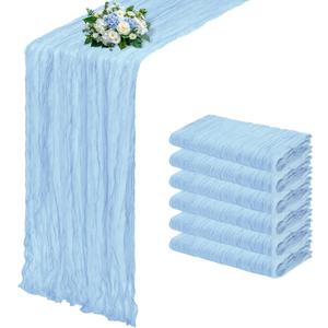 6 Pack Baby Blue Cheesecloth Table Runner 17x108 Inch Semi Sheer Boho Gauze Cheese Cloth Fabric Table Runners, for Wedding Party Baby Shower Birthday Home Decor Garden Farmhouse