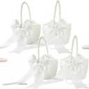 Flower Girl Basket with Pearl Handle, Ivory Fariy Wedding Baskets for Flower Girls, Set of 4