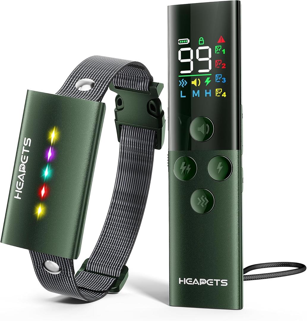 Dog Training Collar with Remote Control, 1600FT Electric Collars for Dogs 8-120 LBs, IP67 Waterproof Collar with Safe Static, Beep, Vibration, Rechargeable E-Collar for Small Medium Large Dogs, Green