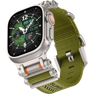 TAURI Nylon for Apple Watch Ultra 3/2 Bands 49mm, Rugged Nylon Braided Strap & Stainless Steel Metal Connector  Adjustable iWatch Ultra Men's Woven Sport Band, Green