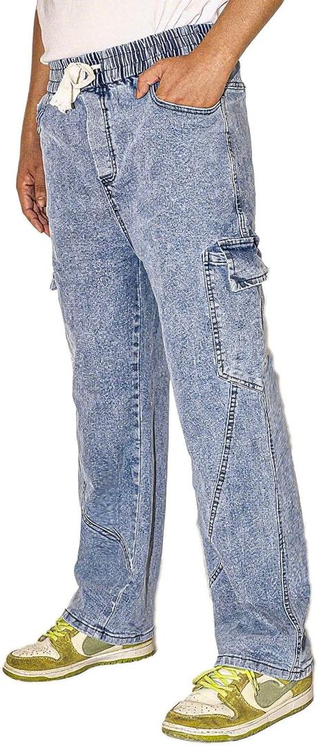 Men's Hiking Pants Cargo Jeans for Hiking, Fishing, Tactical, Jogger - Multi-Pocket Denim Work Pants (L)