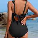 Charmo One Shoulder One Piece Swimsuit Women Ribbed Scalloped Bathing Suit Cutout Slimming Full Coverage Swim Suit 2026 (Black, L)
