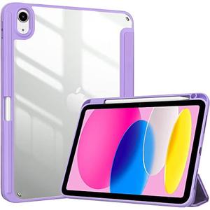 ProCase for iPad 10th Generation Case with Pencil Holder 2022 iPad 10.9 Inch Case, Clear Transparent Back Shell Trifold Protective Case Smart Cover for 2022 iPad 10th Gen A2696 A2757 A2777 -Purple