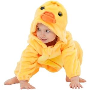 LONULAIN Unisex Baby Animal Costume Pajamas, Infant Flannel Hooded Halloween Romper Cosplay Costume/Homewear/Sleepwear, Yellow, 90 Size