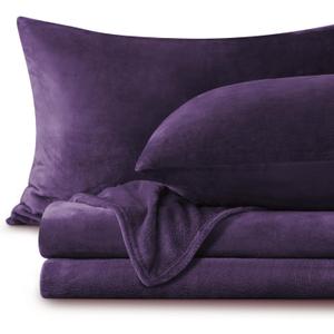 BEDELITE Flannel Sheets King Size Purple - Super Soft Fleece Sheets Set Fluffy Extra Plush, 4 Piece(Include Fitted Sheet, Flat Sheet, 2 Pillowcases)