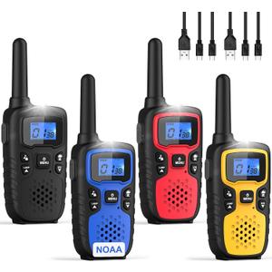 Wishouse Walkie Talkies for Adults Long Range-Rechargeable 4 Pack 2 Way Radios, Hiking Accessories Camping Gear Xmas Birthday Gift for Kids Family with Lamp,SOS Siren,NOAA Weather Alert,Easy to Use (Black Blue Red Yellow)