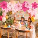 2 x Paper Flower Decorations Set, Paper Flower Ornaments Hot Pink Hanging Fan Flowers, Party Backdrop Garland for Birthday, Wedding, Baby Shower, 9 Pieces