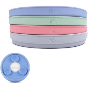 Elk and Friends Kids 6.7" Porcelain Plate Silicone Suction Sleeves | Microwave & Dishwasher Safe (Blush/Lilac/MistyBlue/Sage)