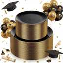 KIRE 100PCS Black and Gold Plates - Black Plastic Plates Disposable with Gold Rim Include 50Pcs 10.25inch Dinner Plate and 50Pcs 7.5inch Dessert/Salad Plate for Party/Wedding/Birthday/Graduation