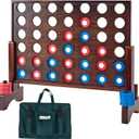 SpexDarxs Giant 4 in A Row Game, Wooden Jumbo 4-to-Score Set for Indoor & Outdoor Family Fun-Line Up Four Travel Board Games with 42 Coins & Ring Holders & Carrying Bag