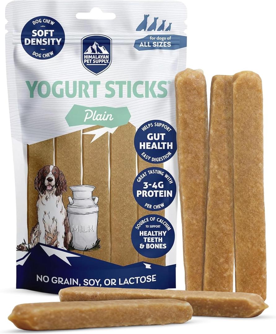 Himalayan Dog Chew Yogurt Sticks, Plain Flavored, Dog Treats With Prebiotics, Probiotics & Protein, Digestive Support, Lactose & Gluten Free, Natural Dog Treat for All Breeds, Made in America, 5 Count (4.8 Ounce (Pack of 1))
