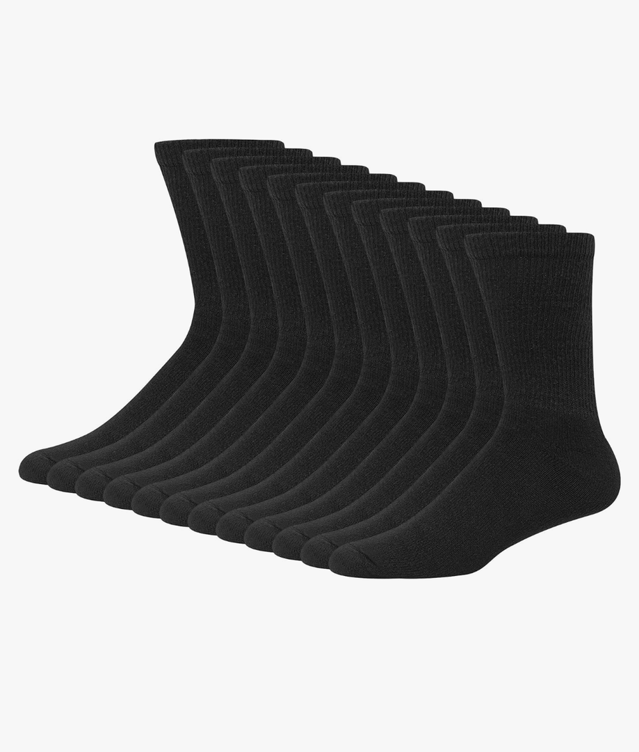 Hanes Men's Double Tough Crew Socks, 12-Pair Pack One Size