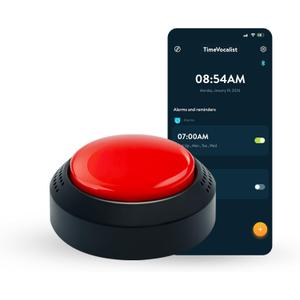TimeVocalist Extra Large Talking Alarm Clock Button,One-Touch Use and Optional App for Easy Multi-Alarm and Reminders Prompt Setting – Ideal for Visually Impaired or Dementia Care