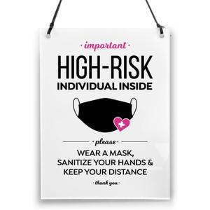 Reilly Originals 6x8 Inch High Risk, Please Mask Sanitize Distance Designer Sign ~ Ready to Hang ~ Premium Finish, Durable