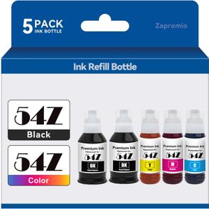 5-Pack 54Z Ink Refill Bottles Remanufactured Replacement for EPSON T542 542 Ink for ET-5150 ET-5170 ET-5180 ET-5850 ET-16600 ET-5800 ET-16650 ET-5880 Printer (2Black Cyan Magenta Yellow)