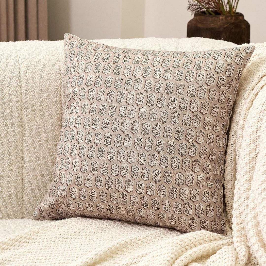 Amor Virisso Floral Pillow Covers 18x18 Couch Pillows for Living Room Farmhouse Neutral Pillow Covers Decorative Throw Pillow Covers Accent Sofa Pillows 1PC, Cloud Cream