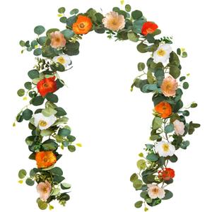 5.74 FT Artificial Poppies Flower Garland, Floral Garland Greenery Vines with Eucalyptus Hanging Flowers Vines for Home Wedding Mantle Table Outdoor Decor (Mixed Colors)