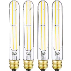 T10 Led Bulb,Dimmable 6W Led Tubular Bulbs, Soft White 3000K, 60 Watt Incandescent Bulb Equivalent,Clear Glass,E26 Base Lamp Bulb,for Cabinet Display Cabinet etc,4 Pack. (7.3 in -Soft White(3000K))