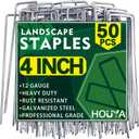 50 Pack Landscape Staples 4 Inch 12 Gauge Garden Stakes Galvanized Garden Staples Pins Anti-Rust Ground Stakes for Weed Barrier, Irrigation Tubing, Yard Lawn, Landscape Fabric