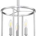 3-Light Hanging Lantern Pendant Light Fixture Brushed Nickel Finish Geometric Chandelier Adjustable Chain Metal Cage Pendant Lighting for Kitchen Island Dining Room Foyer