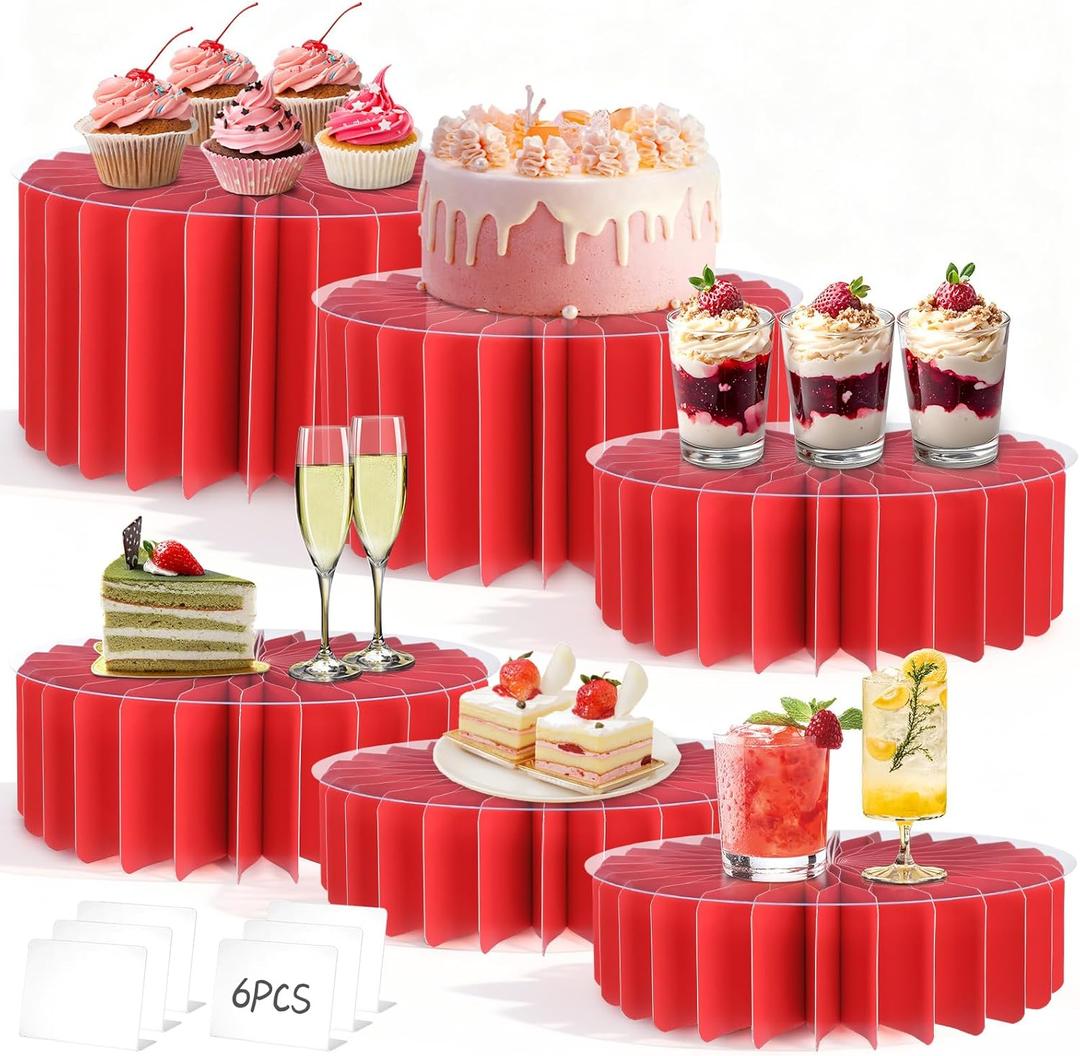 4 Pcs Buffet Risers, Valentine's Day Food Risers for Table, Foldable Cake Display Stands, Tall Cardboard Cupcakes Stand for Show Catering Desserts Jewelry Wedding Birthday Party Decoration (Red)
