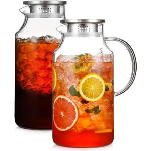 2 Pack 1 Gallon thickened Glass Pitcher with Lid and Spout, Borosilicate Glass Carafe for Hot/Cold Drink, Water Pitchers for Fridge, Extra Large Jug with Handle for Iced Tea, Coffee,Juice, Beverage