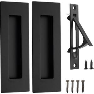 Pocket Door Pull and Edge Pull Set, Stainless Steel Pocket Door Hardware Recessed Flush Finger Pulls Rectangular Barn Door Pocket Door Handle (Matte Black)