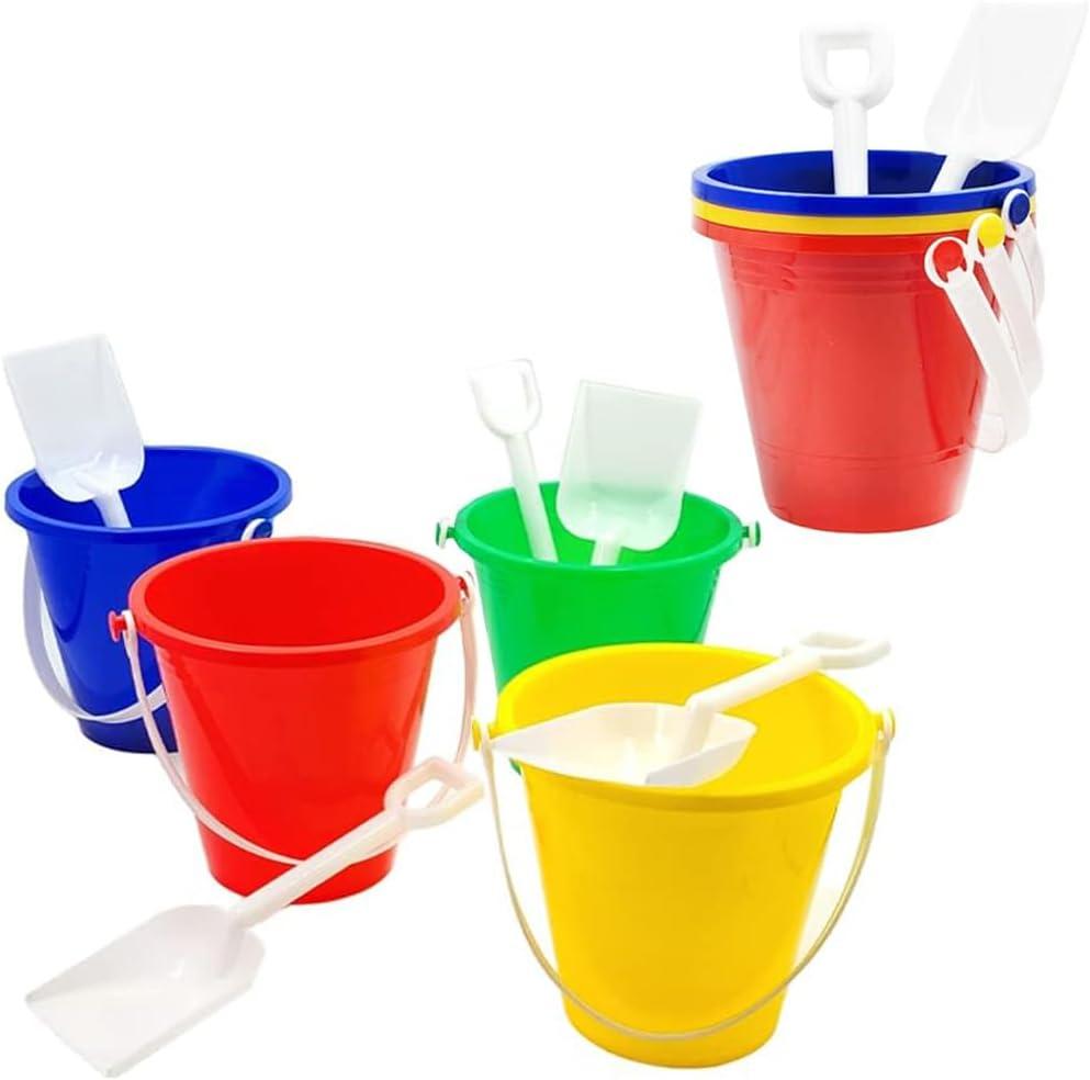 The Dreidel Company Beach Day Playsets, (Pack of 3) 5.25" Sand Bucket Play Set Box Includes, Pail & Shovel Sand Toy for Boys and Girls Birthday Party Favor