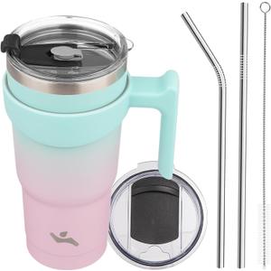 Konokyo 20 oz Tumbler with Handle and 2 Straw 2 Lid, Insulated Water Bottle Stainless Steel Vacuum Cup Reusable Travel Mug,Gum