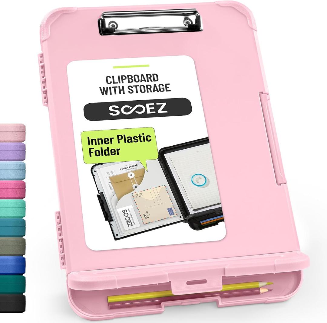 Sooez Reinforced Clipboard with Storage, Inner Plastic Folder Attached, Heavy Duty Clip Boards 8.5x11 with Pen Holder, High Capacity Nursing Clipboards for Teacher Office Home, Letter / A4 Size