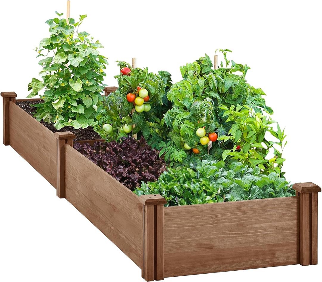 Yaheetech 8x2ft Wooden Horticulture Raised Garden Bed Divisible Elevated Planting Planter Box for Flowers/Vegetables in Backyard/Patio Outdoor, Dark Brown, 95 x 25 x 11in (8ft x 2ft)