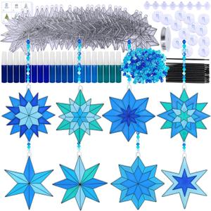 Winlyn 24 Sets Christmas Snowflake Suncatchers Ornaments Decorations DIY Window Paint Art Suncatchers Winter Crafts Painting Kits for Kids Classroom Activities Art Project Party Favors