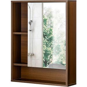 ChooChoo Bathroom Wall Mirror Cabinet, Medicine Cabinet with Single Door and Adjustable Shelf, Over The Toilet Space Saver Storage Cabinet, Walnut (6.3"D x 21.6"W x 24.0"H)
